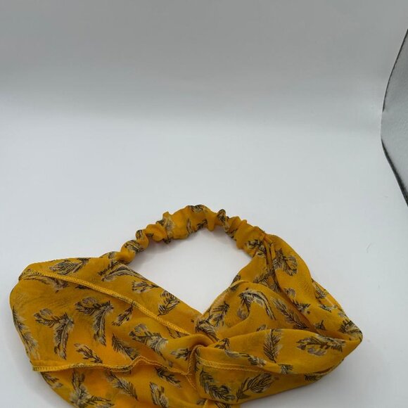 Yellow Silky Wrap Around Headband with Abstract Feather Design - Picture 3 of 3